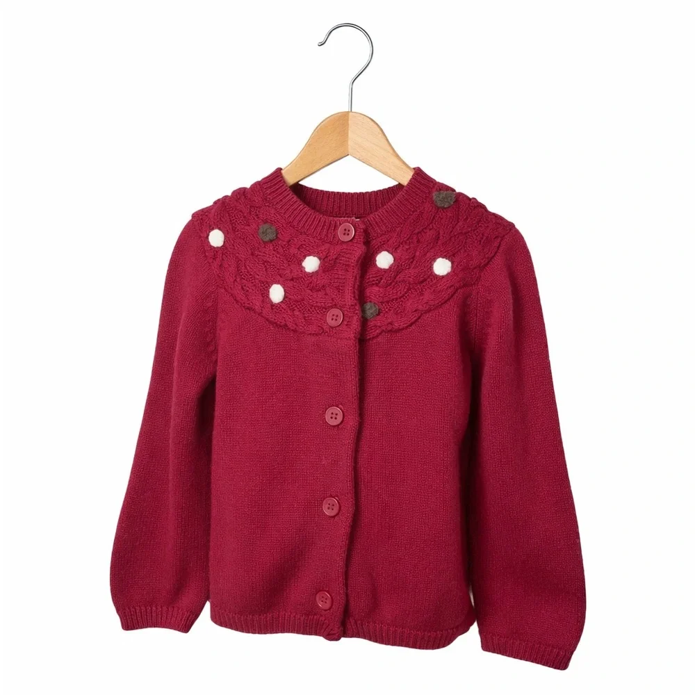 Gymboree Girls Cable Knit Cardigan Sweater Burgundy Maroon Pom Pom Size 2T